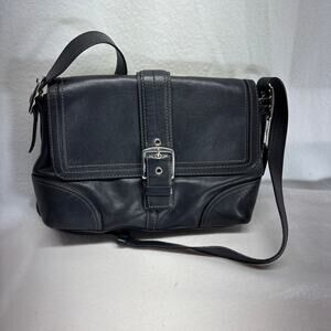 Coach Soho Flap Bag Women Small Black Leather‎ Buckle Shoulder Handbag